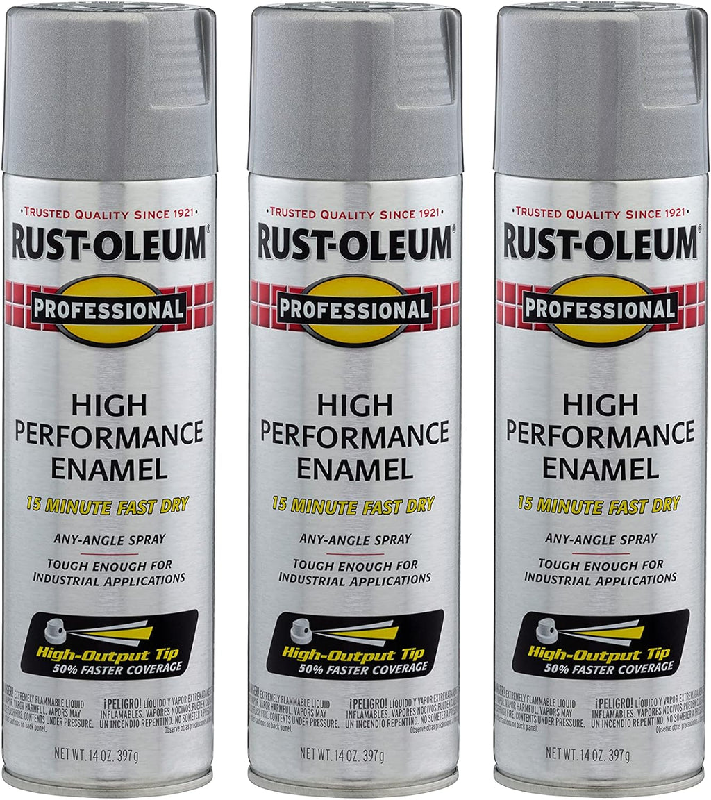 Rust-Oleum 7515838-3PK Professional High Performance Enamel Spray Paint, 14 Oz, Aluminum, 3 Pack