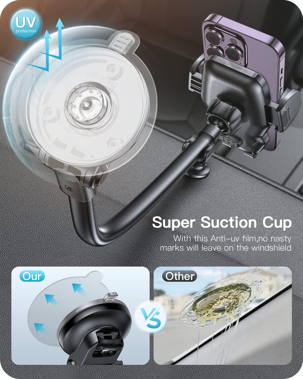 APPS2Car Phone Holder for Car Windshield/Dashboard/Window, Cell Phone Mount for Car Truck, Compatible with iPhone, Samsung, Google, LG and More