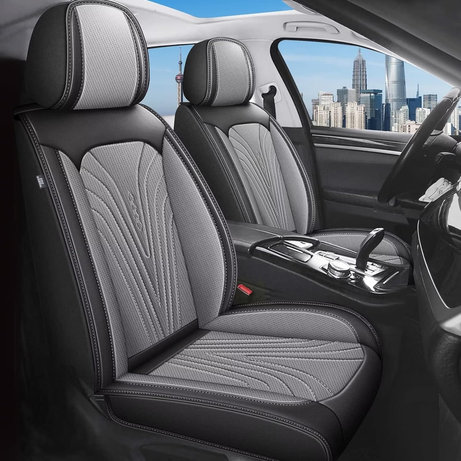 Car Seat Covers Fit for Toyota Camry 2012-2025 Faux Leather Automotive Seat Covers Breathable Waterproof Seat Cushions Compatible with Airbag (5 Seats,Black&Gray)