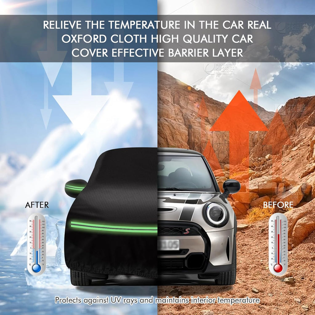 Mini Cooper/Cooper S Car Cover 2002-2023 - 210D Outdoor Waterproof UV Protection With Cotton Layer, Zipper Door, Reflective Strip, Storage Bag for 2-Door
