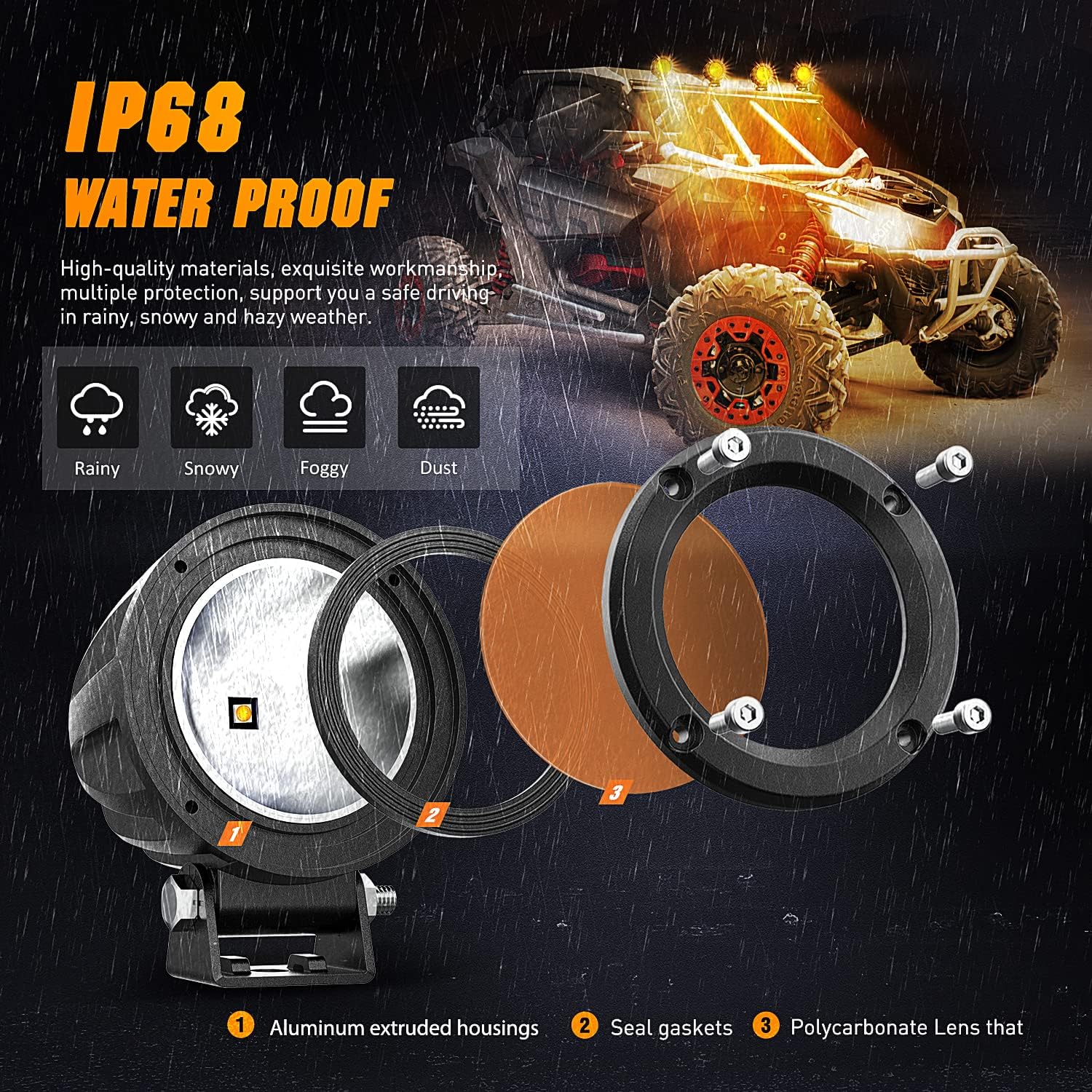 Nilight Motorcycle Led Pods Amber Fog Lights 2PCS 3Inch Yellow Round led Offroad Built-in EMC Driving Lights w/ 18AWG DT Wiring Harness Kit for Motorbike SUV ATV Truck Boat Tractor