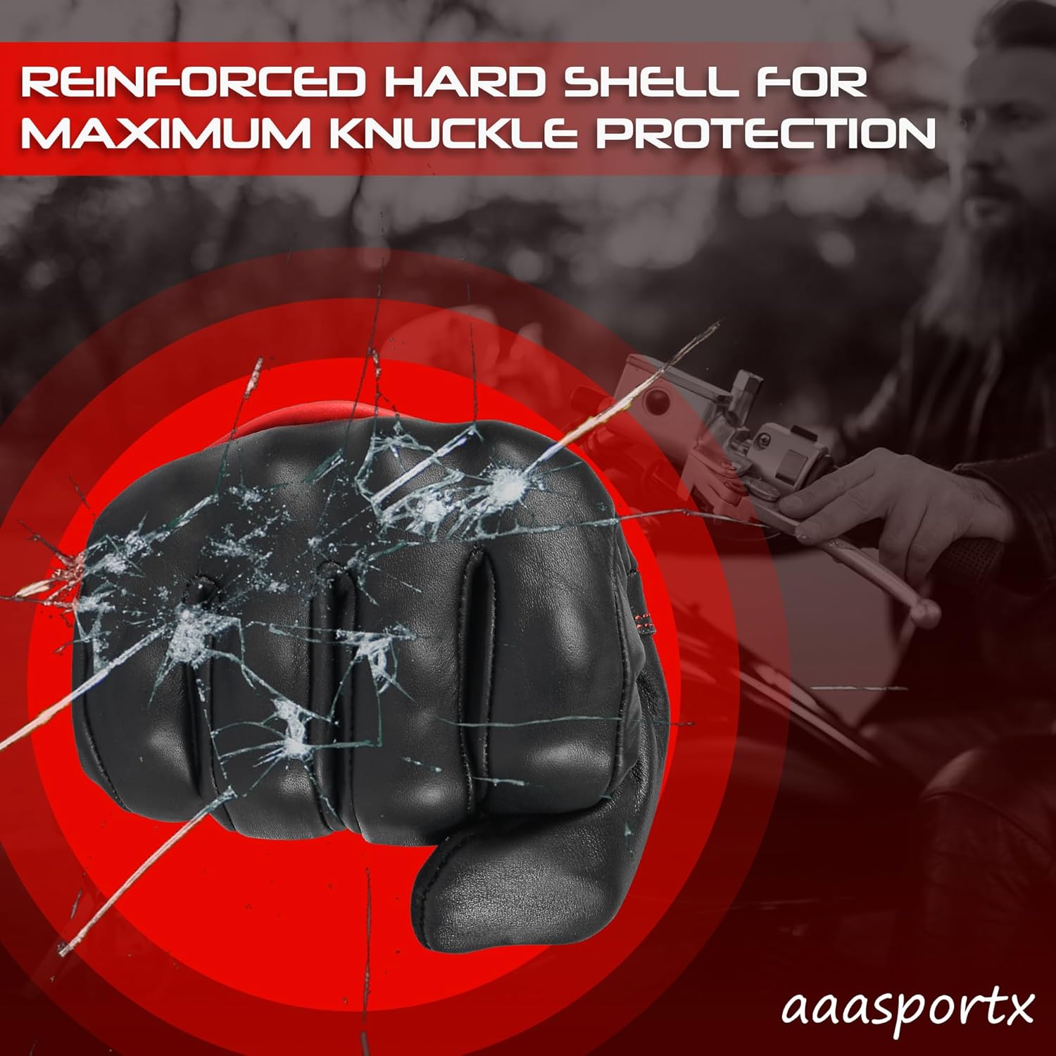 aasportx Motorcycle Gloves - Men's Leather Motorbike Gloves with Touchscreen Function - Non-Slip Pads for Men & Women