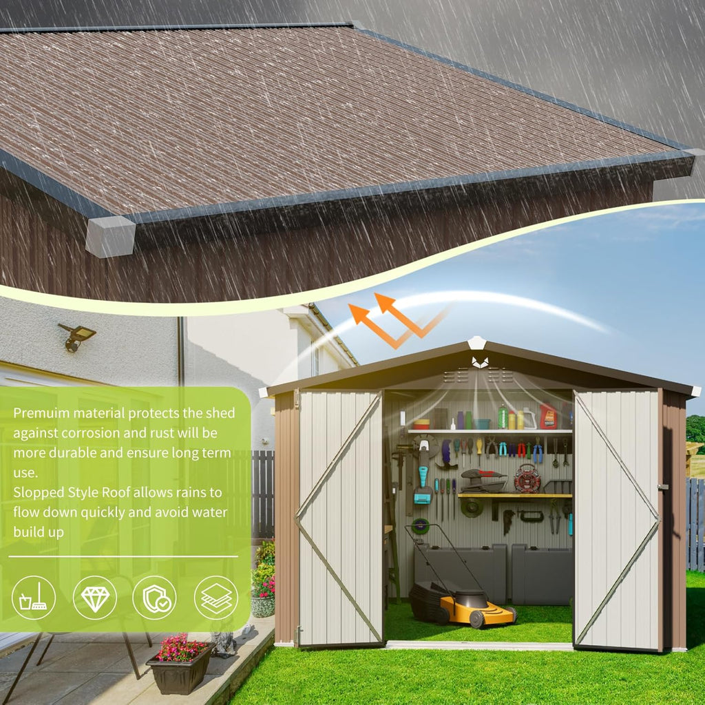 Metal Storage Shed,Outdoor Storage Building 10x12,Large Backyard Sheds with Lockable Doors,Waterproof Outside Storage Shed