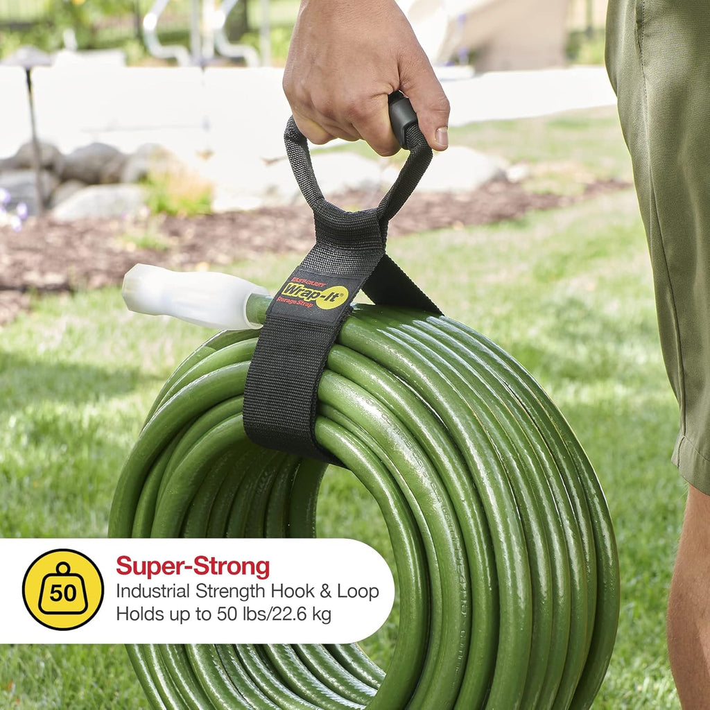 Wrap-It Storage Easy-Carry Straps - Assorted 3-Pack Black – Hook and Loop Straps with a Carrying Handle for Garden Hose, Extension Cord, Cable, Garage, Boat, RV Accessories Organization