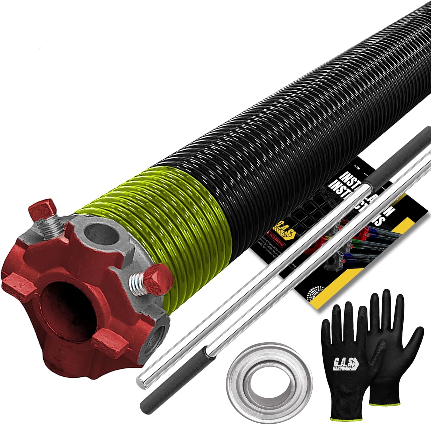 Garage Door Torsion Spring 207x2x20 Torsion Springs for Garage Door Repair Right Hand Wound Replacement for Left Side of Garage Door with 1" Steel Bearing, Gloves, Manual and Winding Bars (Red Cone)
