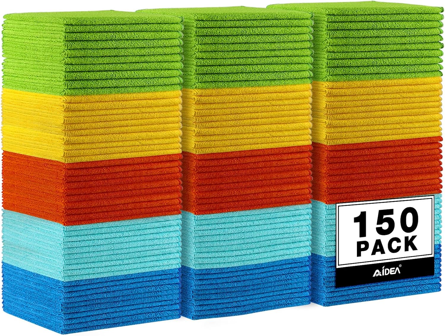 AIDEA Microfiber Cleaning Cloth, 150PK, Microfiber Towels for Cars, Premium All Purpose Car Cloth, Lint Free Rags, Absorbent Towels for SUVs, House, Kitchen, Window, 12"×12"