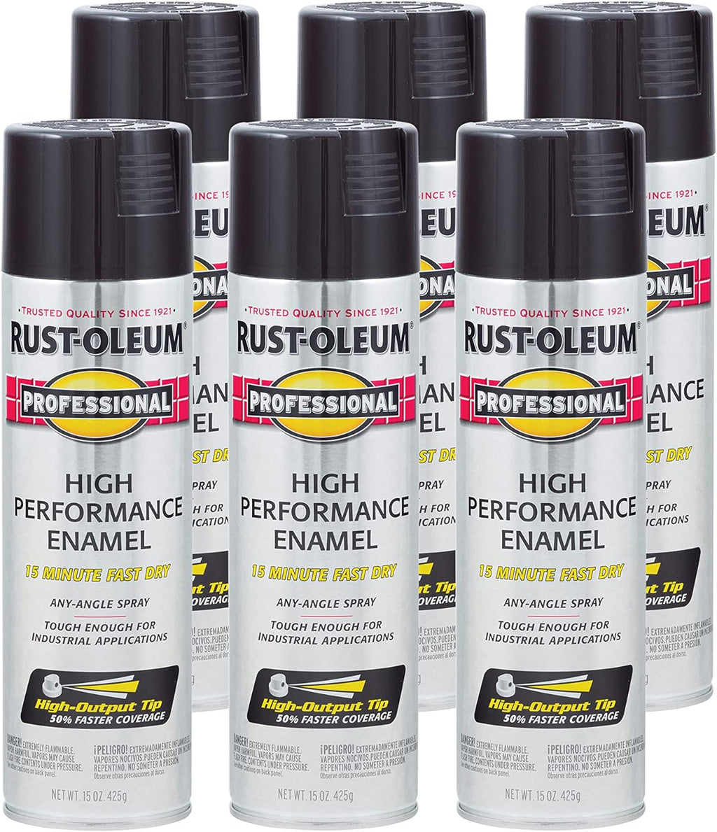 Rust-Oleum 7579838-6PK Professional High Performance Enamel Spray Paint, 15 oz, Gloss Black, 6 Pack