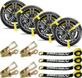 4 Pack Car Tie Down Straps for Trailers - 2" x 96" - 3,300 lbs Safe Working Load -Adjustable Wheel Straps for Hauling Cars.Yellow