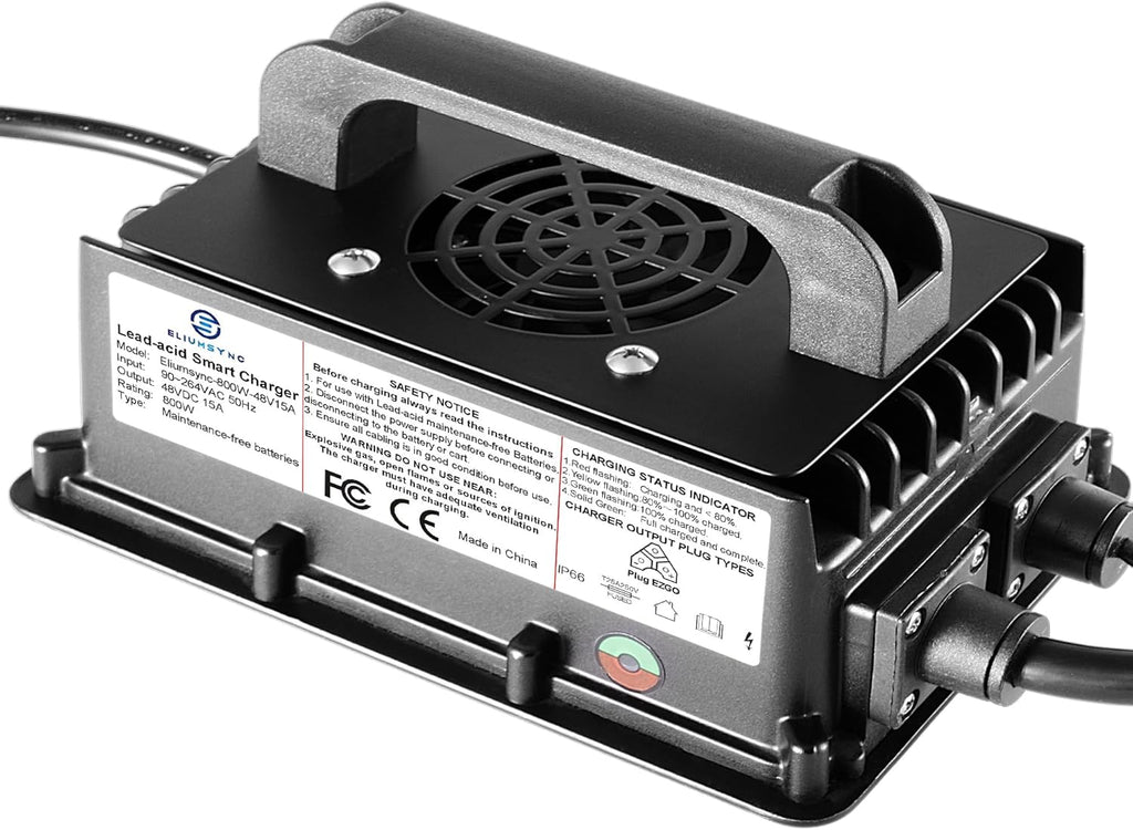 800W Lead Acid Battery Charger 48 Volt 15 AMP 3-Pin Triangular Plug EZGO RXV & TXT Golf Carts