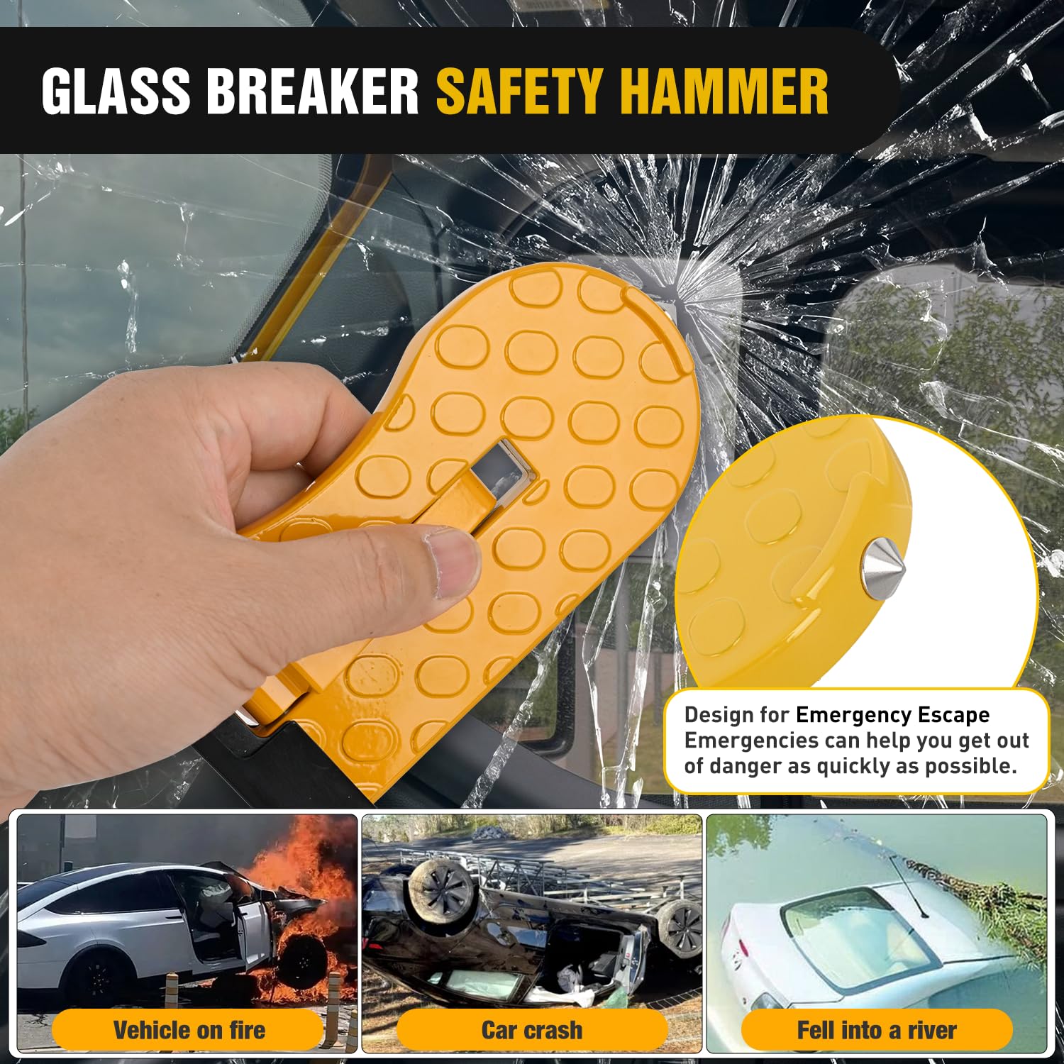 Nilight Car Door Step for Roof Access Universal Car Step Hook for Roof SUV Trucks Folding Aluminum Alloy Vehicle Door Latch Step Pedal with Glass Breaker Safety Hammer, Max Load 400lbs, 2 Pack Yellow