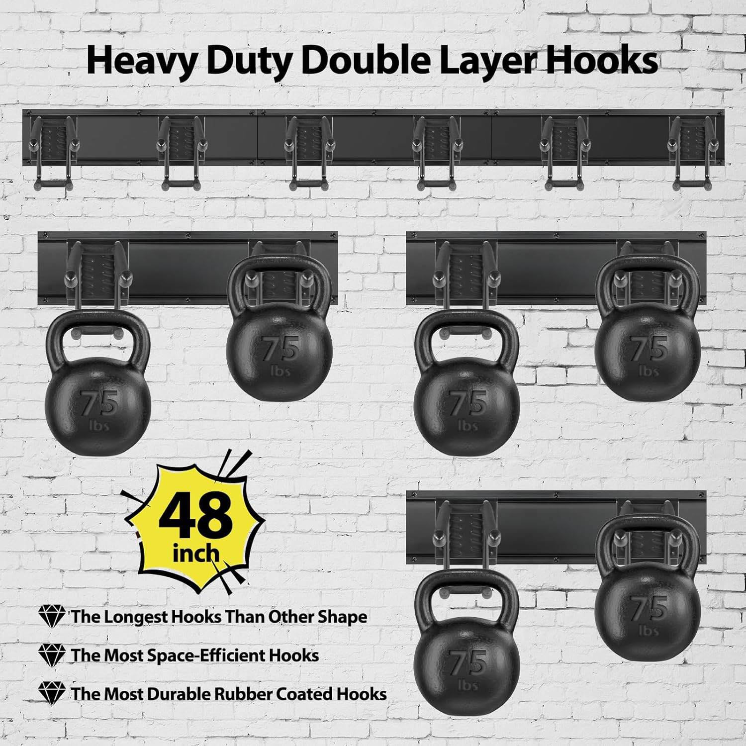 Garage Tool Organizer Wall Mount, 48 Inch Adjustable Garage Tool Storage Rack, Heavy Duty Garden Tool Organizer Rack, Yard Tool Organizer System for Rake Shovel Broom Mop Wall Holder