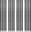 16 inches Ground Rebar Stakes (16 pcs) Heavy Duty Metal Spikes for Concrete Timber Garden Plant, Long Straight Steel Stakes for Tent, 3/8" Thickness Ground Anchors with Chisel Point End, Black