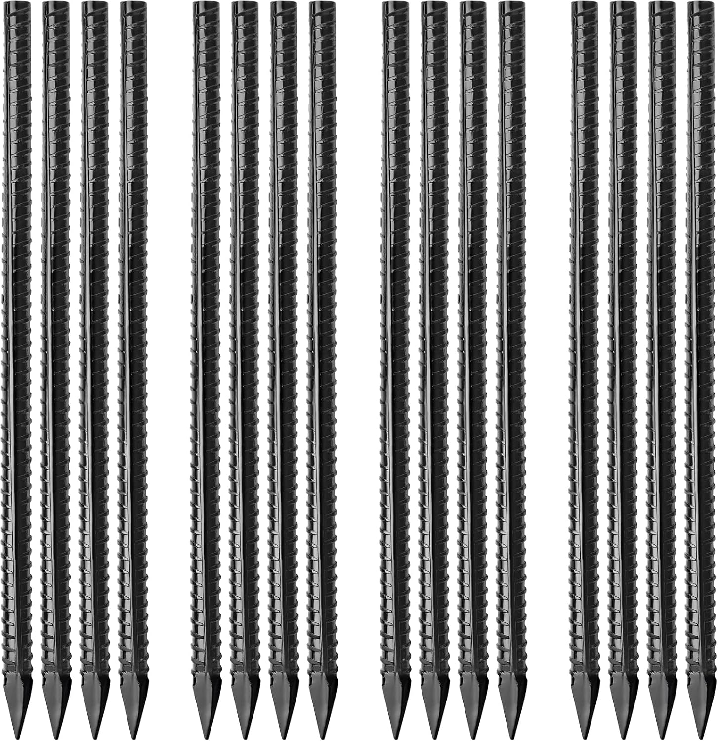 16 inches Ground Rebar Stakes (16 pcs) Heavy Duty Metal Spikes for Concrete Timber Garden Plant, Long Straight Steel Stakes for Tent, 3/8" Thickness Ground Anchors with Chisel Point End, Black