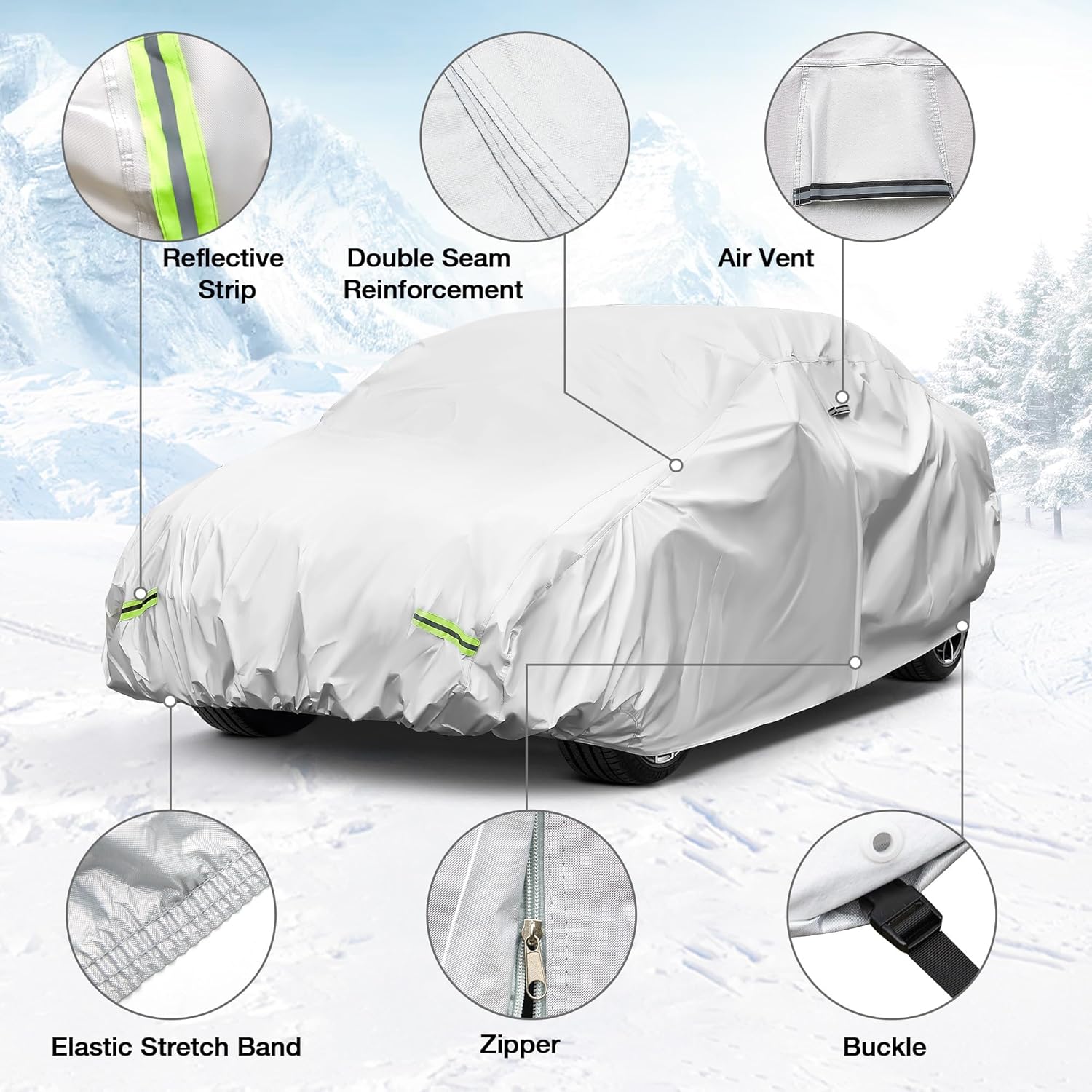 YOLENY Car Cover Waterproof All Weather Full Exterior Covers with Zipper,Universal Fit SedanToyota Corolla/Prius,Honda Civic,Subaru Impreza/WRX,Chevy Cruze,Nissan Sentra etc.(UP to 181 inch)