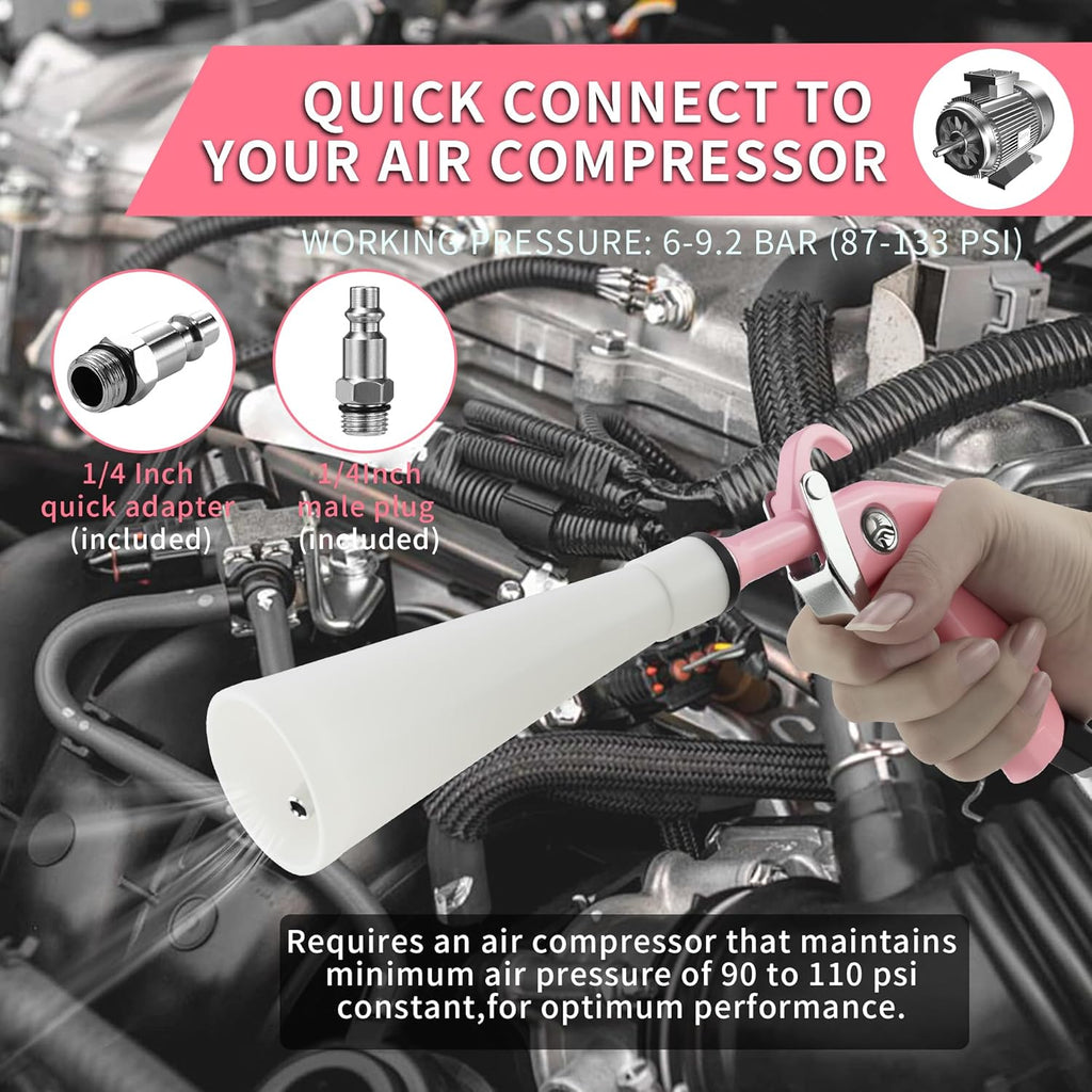 XIAOFENG Tornado Dry Cleaning Gun Detailing Interior Dryer Air Blow Gun with 2 Set Nozzle High Pressure Car Drying Blower Gun for Women Car Quickly Blasts Dirt and Dust from Surface Pink