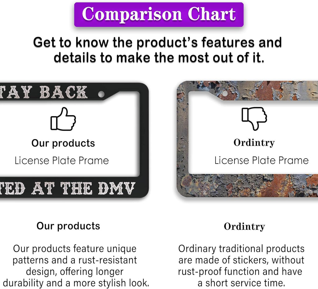 License Plate Frames Black and White License Plate Frame Holder Stay Back I Cheated at The DMV Universal Aluminum Car Accessory 2 Pack with Screw Covers Set