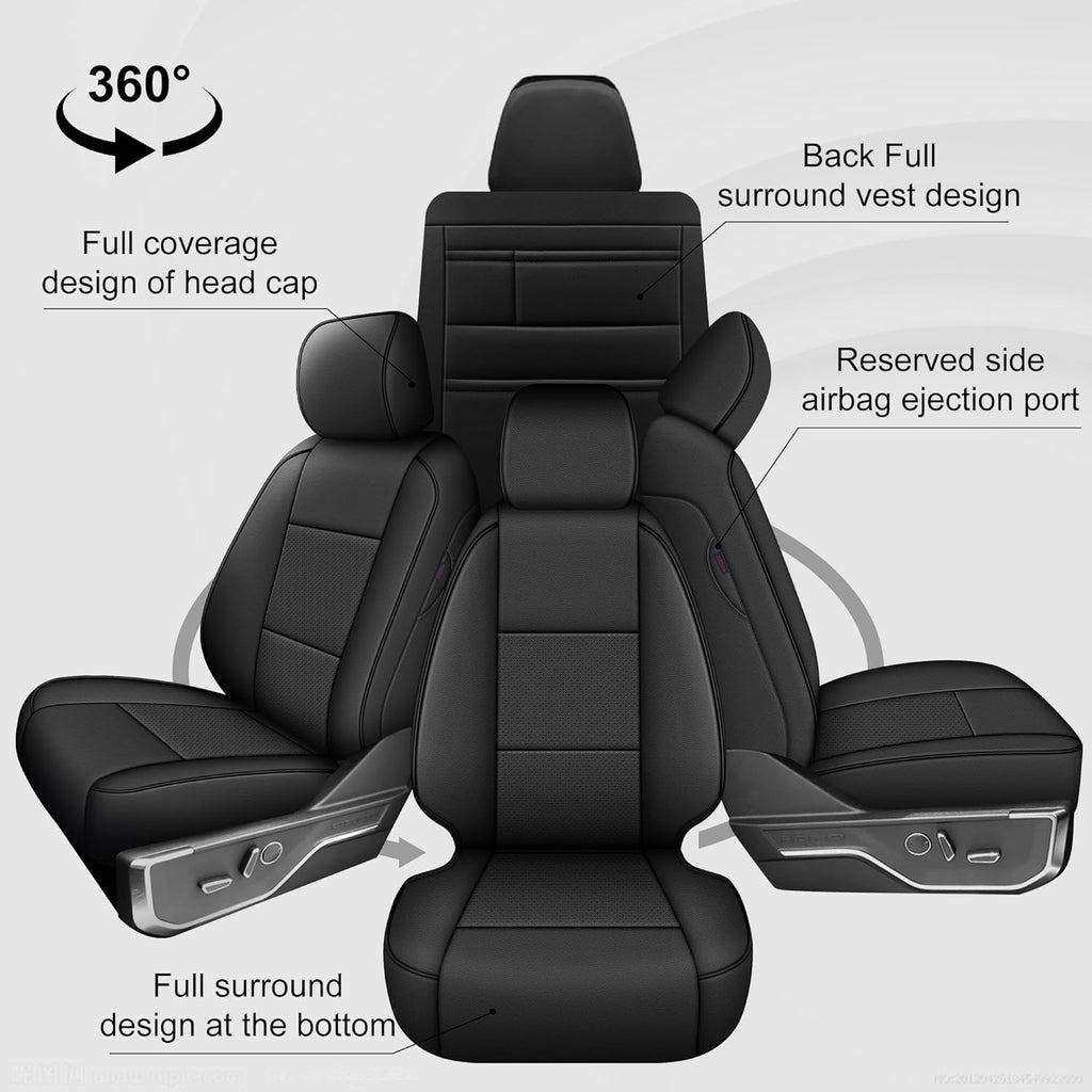 AOMSAZTO Front Seat Covers for Ford F150 XL XLT: 2015-2024 SuperCrew & F250 F350 F450 2017-2024 Super Duty Crew Cab XL XLT Faux Leather Full Set Seat Cover (Black, 2PCS Front)