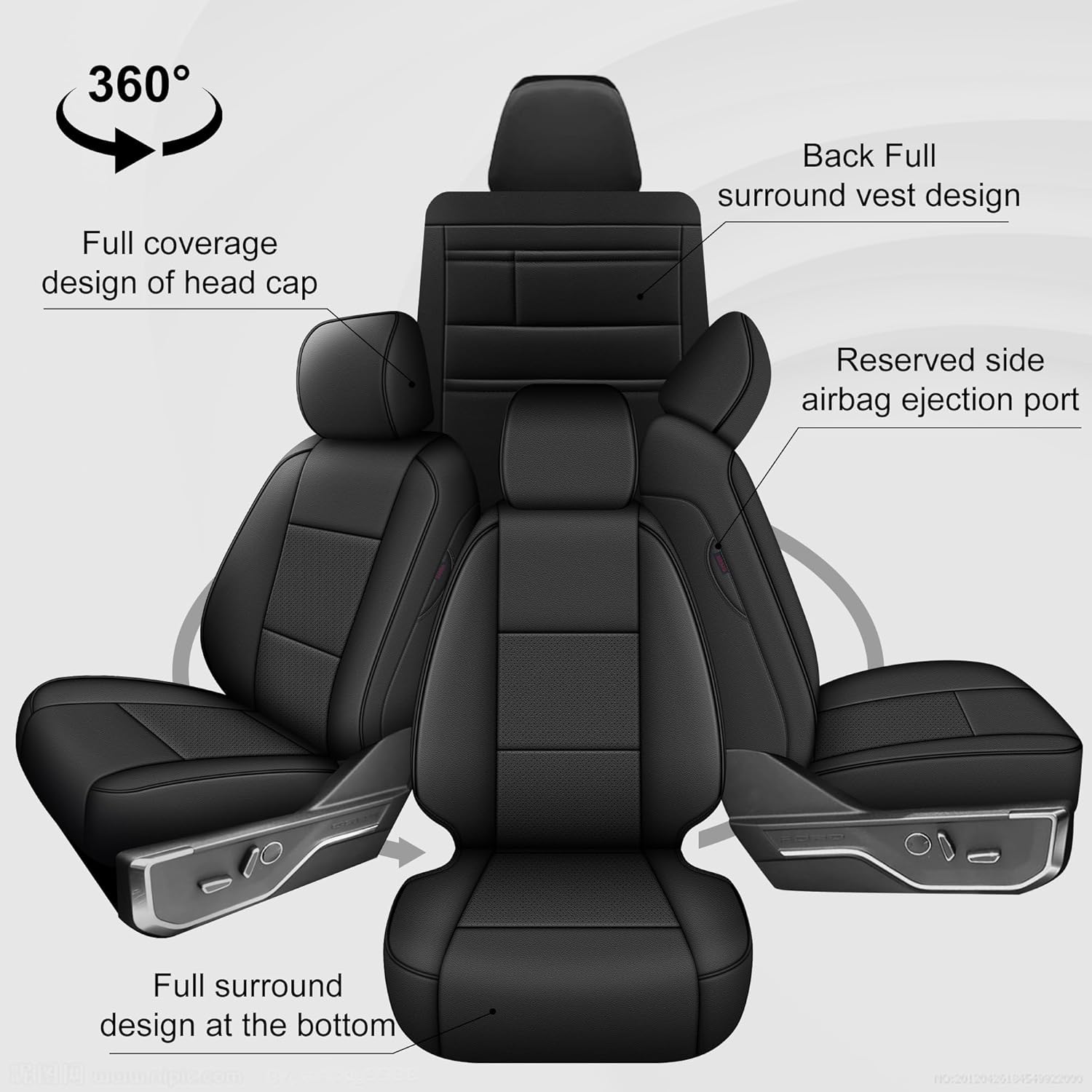 AOMSAZTO Front Seat Covers for Ford F150 XL XLT: 2015-2024 SuperCrew & F250 F350 F450 2017-2024 Super Duty Crew Cab XL XLT Faux Leather Full Set Seat Cover (Black, 2PCS Front)