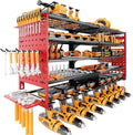 5 Layers Power Tool Organizer Wall Mount, Cordless Tool Storage Rack Holder with 8 Drill Holders, Heavy Duty Garage Wall Tool Shelf for Workshop Tool Room Men Husband Father Gift (Black-Red)