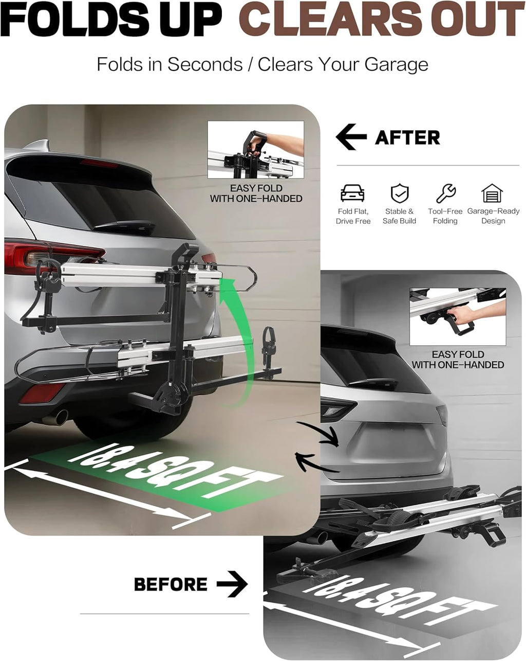 200 LBS. Hitch Mount Ebike Rack for Fat Tire Electric Bikes, Mountain Bicycles, fits Cars, SUVs, RVs, Trucks, Trailers with 2 Inch Receiver