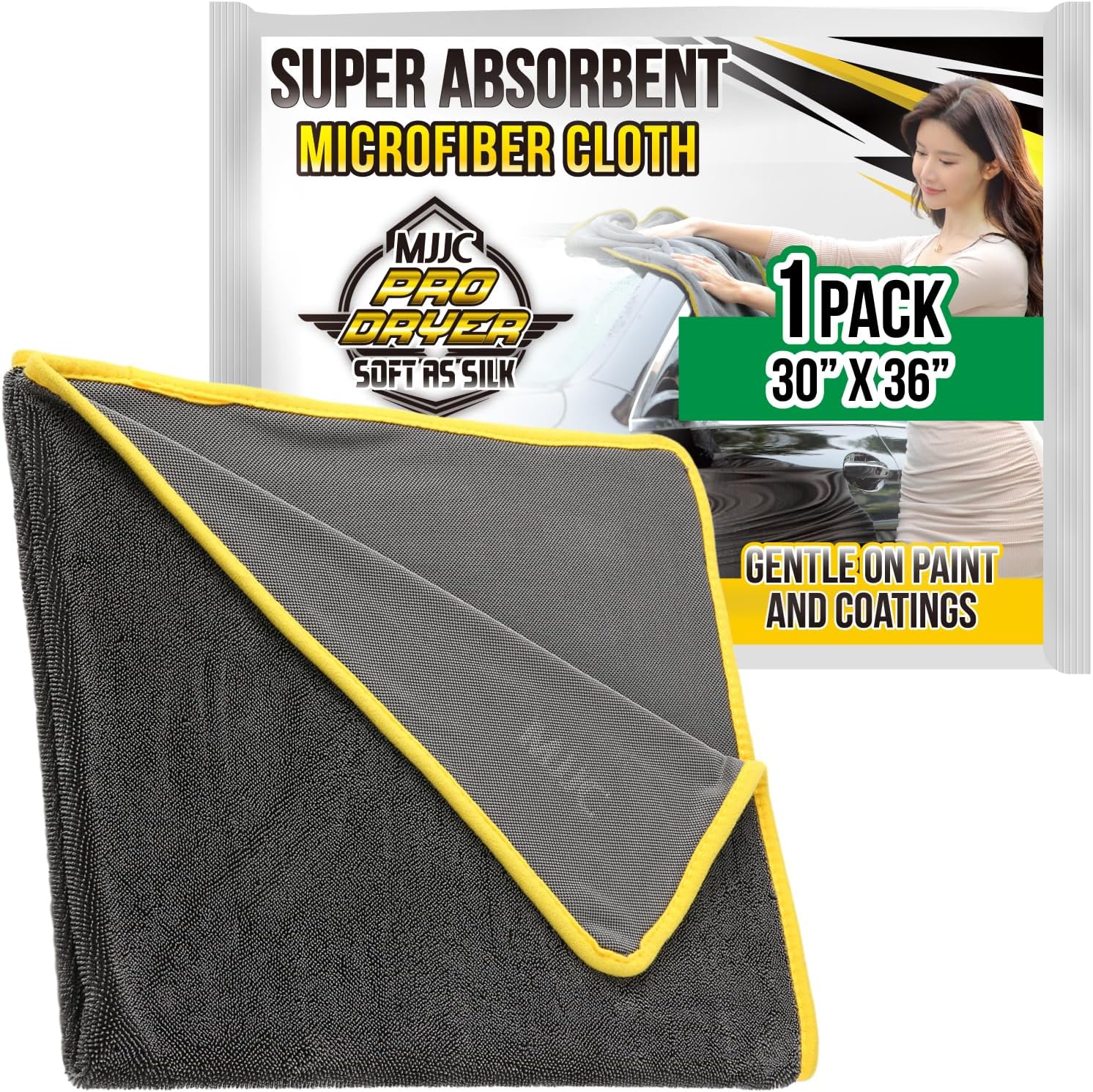 MJJC Pro Dryer Plush Silk Microfiber Drying Towel (30” x 36” (1-Pack)) Cars,Trucks, SUVs, RVs, Home