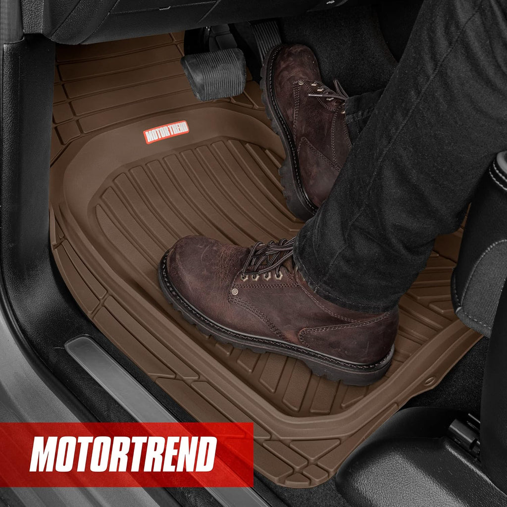 Motor Trend FlexToughXL DeepDish Floor Mats for Cars, Full Set All-Weather Rubber Automotive Floor Mats Waterproof Heavy Duty Car Mats Flexible Floor Liners for Car Truck Van SUV Car Floor Mat (Brown)