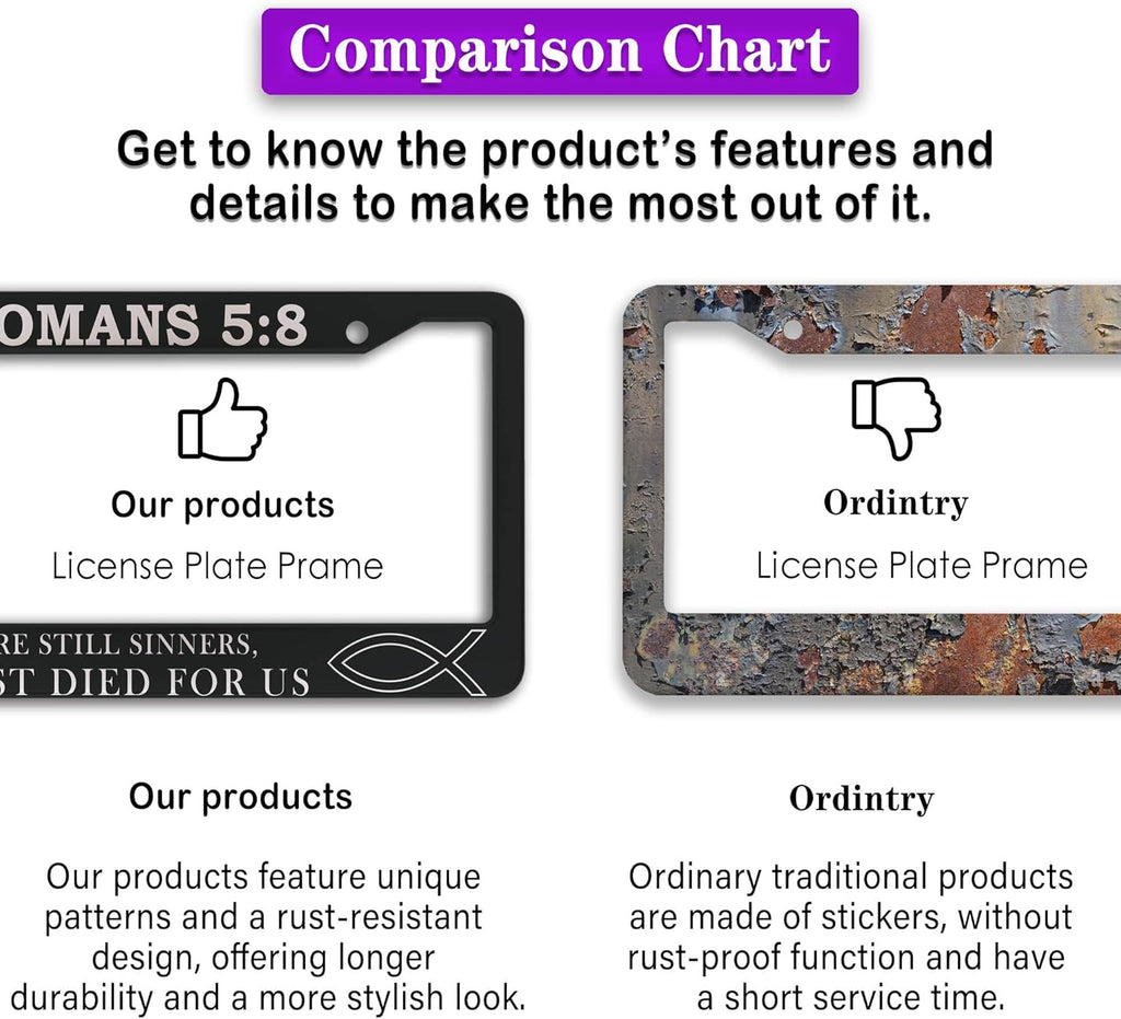 License Plate Frames Black and White License Plate Frame Jesus Bible Verses Romans 5:8 Aluminum Metal Car Accessory 2 Pack with Screw Covers Set