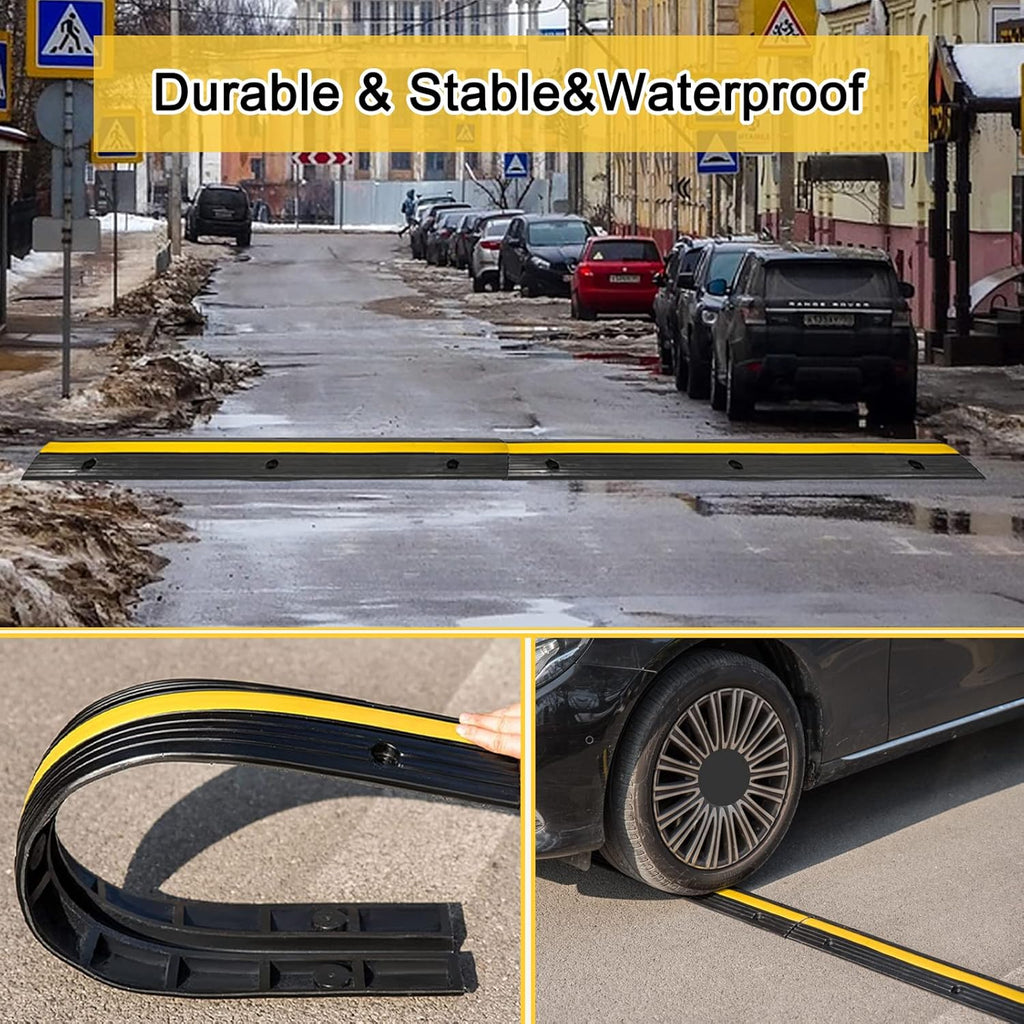 CXRCY Cable Protector Ramp 4 Pack of 1-Channel Rubber Hose Ramp, 22046Lbs Capacity Heavy Duty Speed Bumps Hose Cord Protector Ramps for Driveway&Outdoor/Wire/Hose/Pipe Hider