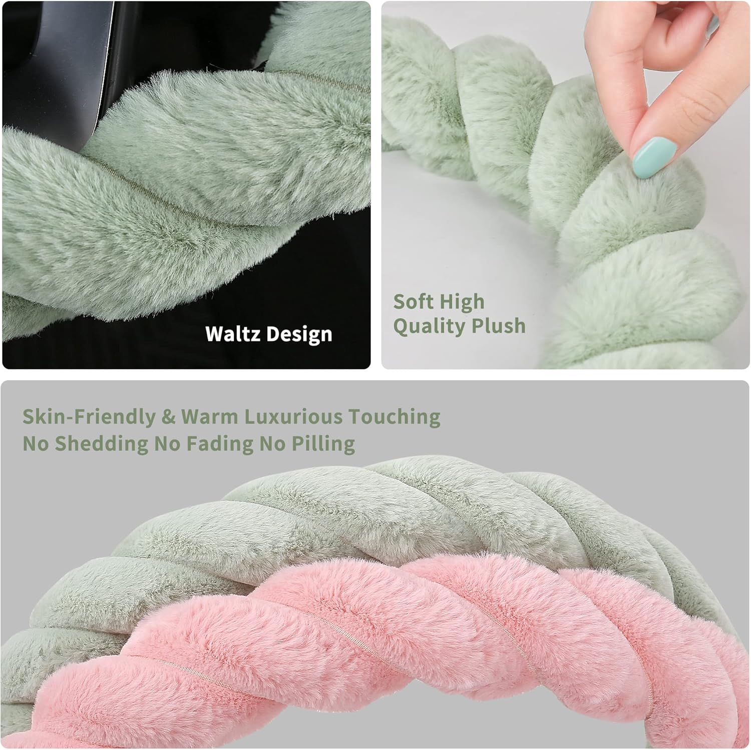 Luxury Fluffy Winter Car Steering Wheel Cover for Women Soft Warm Cute Auto Handle Cover for Jeep, Truck, Van, F150, Fuzzy, Anti Slip, Black, Large Size, 15.2-16in