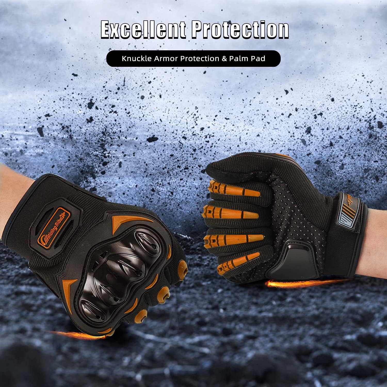 Motorcycle Gloves for Men and Women Full Finger Touchscreen Mountain Dirt Bike Gloves for Powersports BMX ATV MTB Driving Motocross Cycling Gloves(M, Orange)