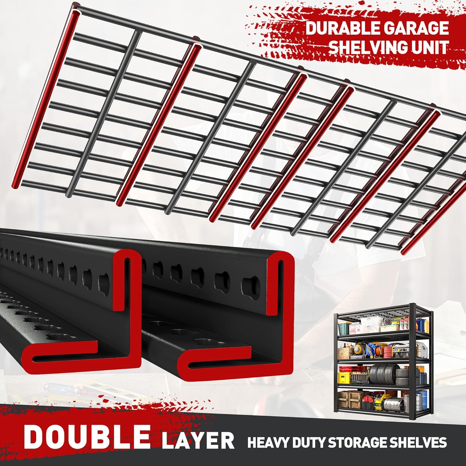 REIBII Garage Shelving 3000LBS, Heavy Duty Storage Shelves, Adjustable Industrial Metal Shelving Unit for Garage, Basement, Pantry, Warehouse,Commercial, 36" W x 16" D x 72" H, 2 Pack