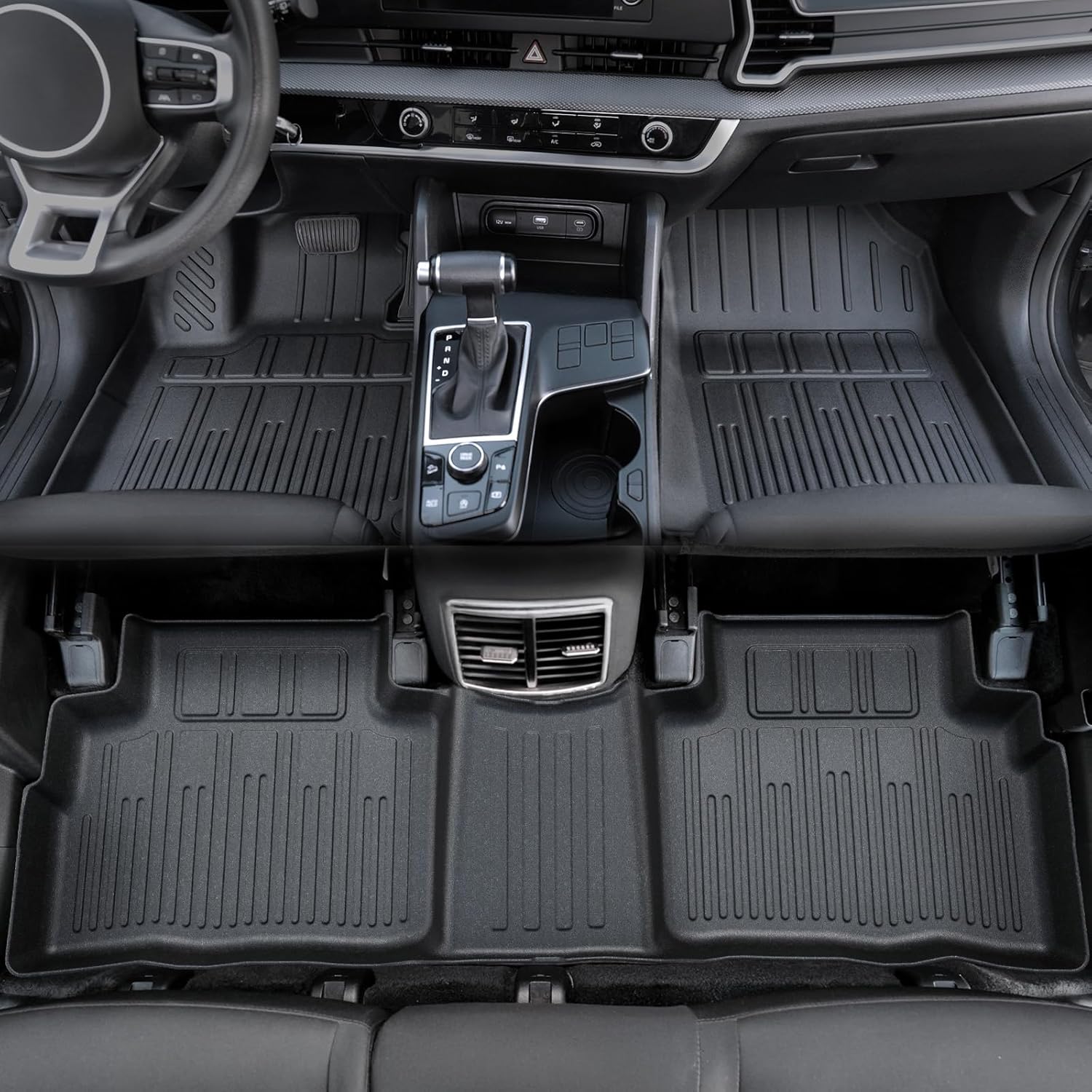 Floor Mats Set for 2023-2025 2026 Kia Sportage Gas, Full Coverage All Weather Floor Mats Cargo Mat with Backrest Protectors & Door Sill Guards for Sportage Accessories (No for Hybrid)