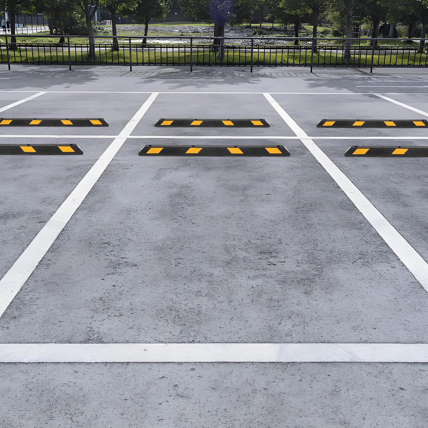 Pack of 2-72" Parking Stoppers for Garage, Heavy Duty Rubber Parking Curb with Reflective Stripe, Garage Floor Wheel Stopper for Car Vehicles Truck, Installation Kit Included