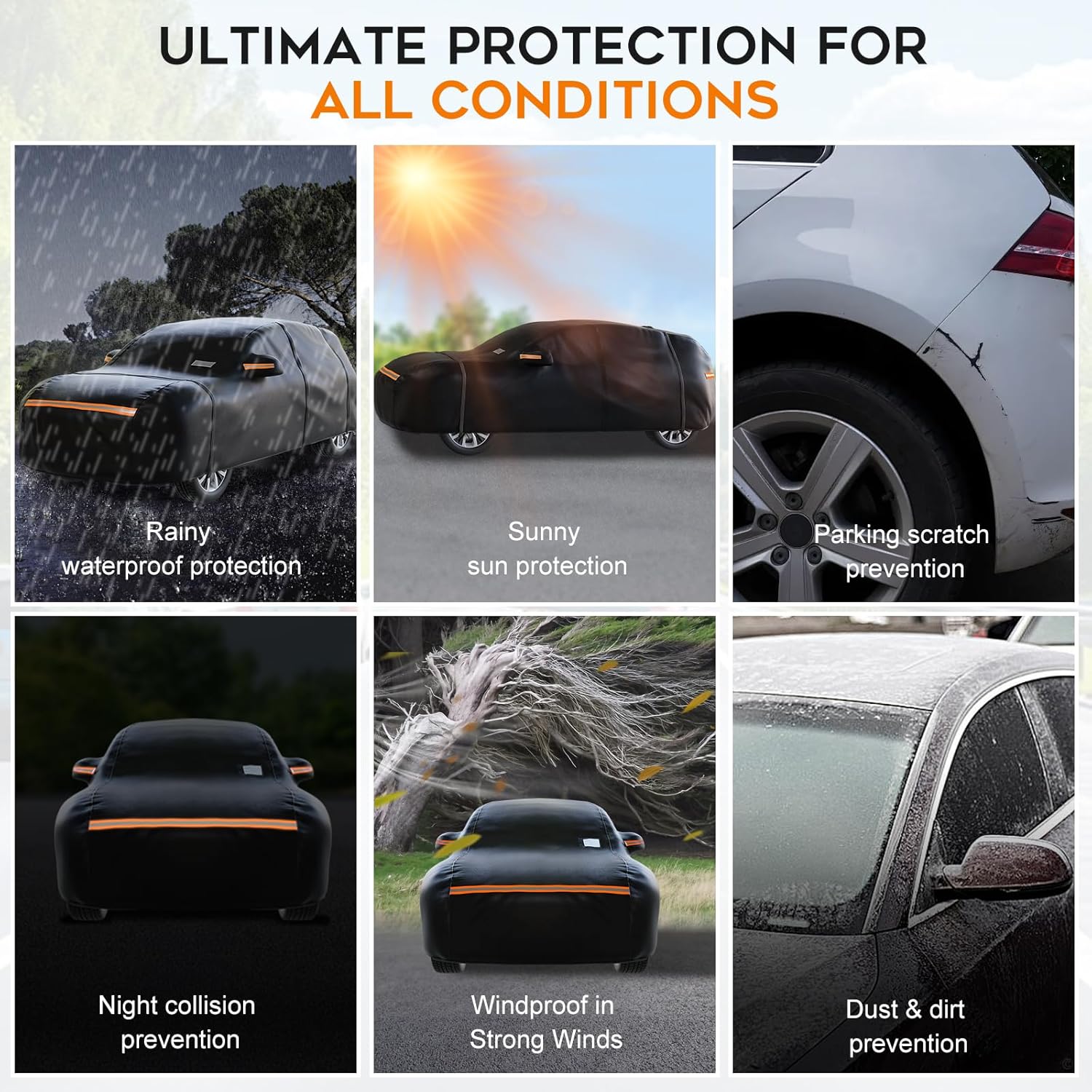 SUV Car Cover Waterproof All Weather for Automobiles，Outdoor Heavy Duty Full Exterior Covers with Zipper Door, Rain Sun Snow Dust UV Protection, Windproof Straps & Reflective Strips(Up to 189")