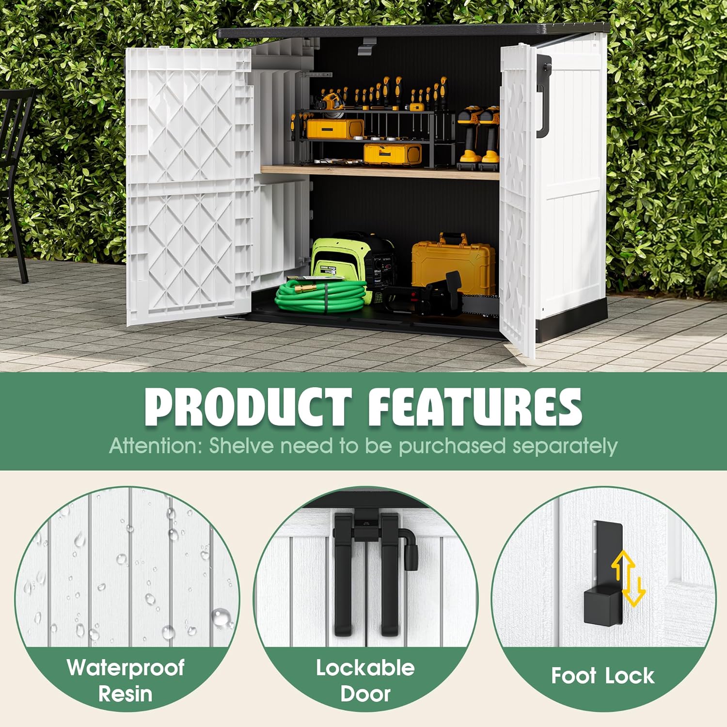 Outdoor Storage Cabinet 36 Cu Ft with Lockable Doors, Portable Horizontal Resin Storage Shed -Easy to Assemble, Waterproof Outdoor Storage Box for Backyards,Patios