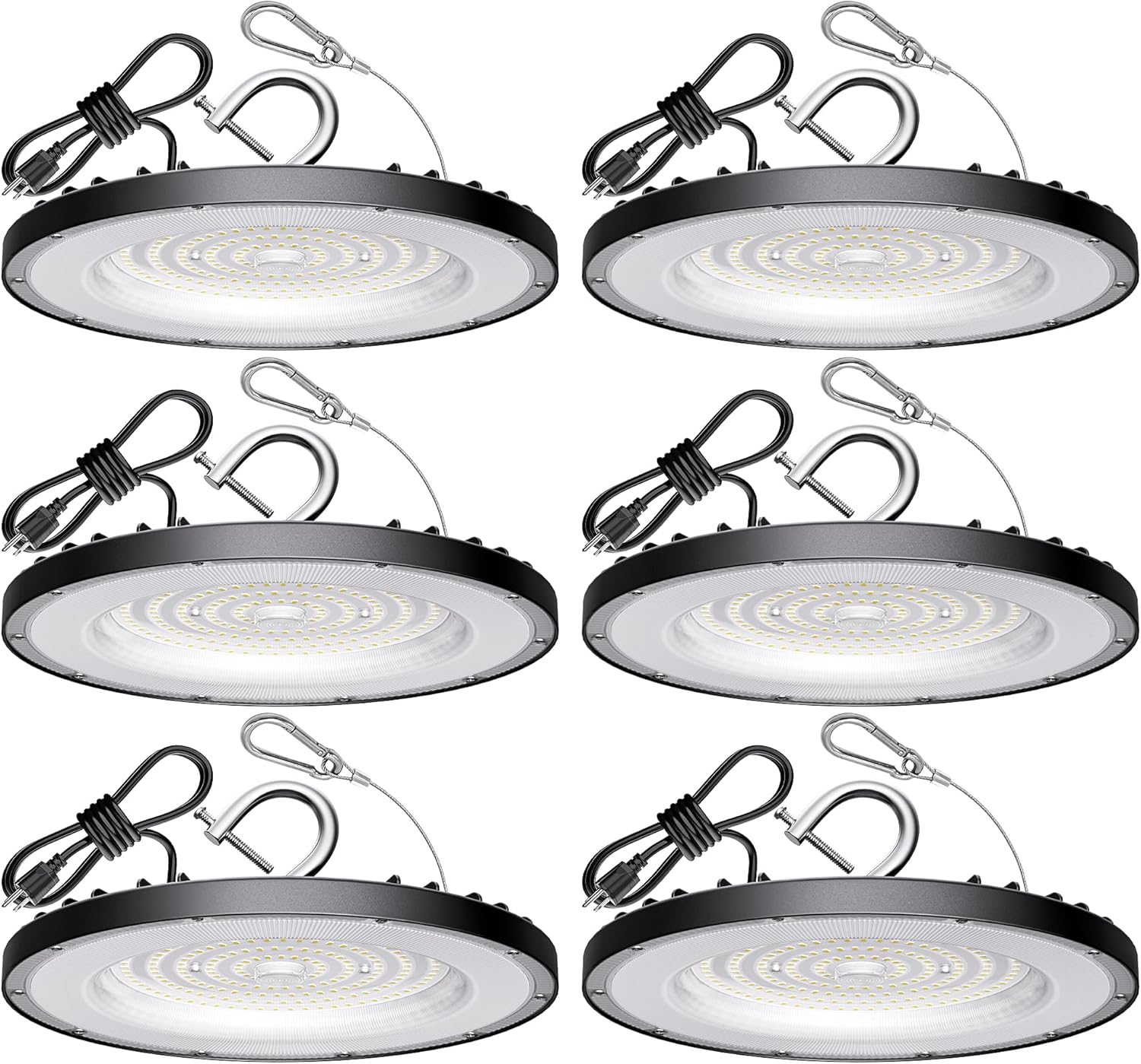 6 Pack UFO Led High Bay Light 150W(600W MH/HPS Equiv.), 21000lm, 5000K High Bay Led Lights with 5' Cable US Hook, IP65 Waterproof Commercial Lighting Fixture for Warehouse Workshop Barn Factory
