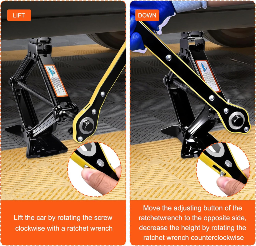 Scissor Jack, 2.5T(5512 Lbs), High-Strength Car Jack and Stand Kit with Rubber Pad, Tire Changing Kit with Ratchet Handle and Lug Wrench, Universal Vehicle Emergency Set for Various Models