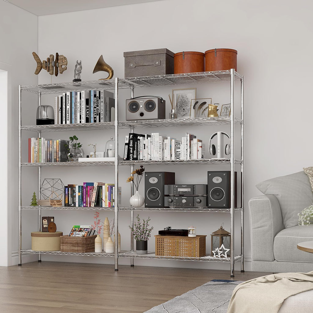 VINGLI 70" W Storage Shelves 1600LBS Heavy Duty Metal Shelving, Upgraded 5 Tier Garage Shelving Unit, Adjustable Wire Shelf for Storage Rack Commercial Pantry Shelf Organizer, 69.8"W × 15.8"D × 71"H