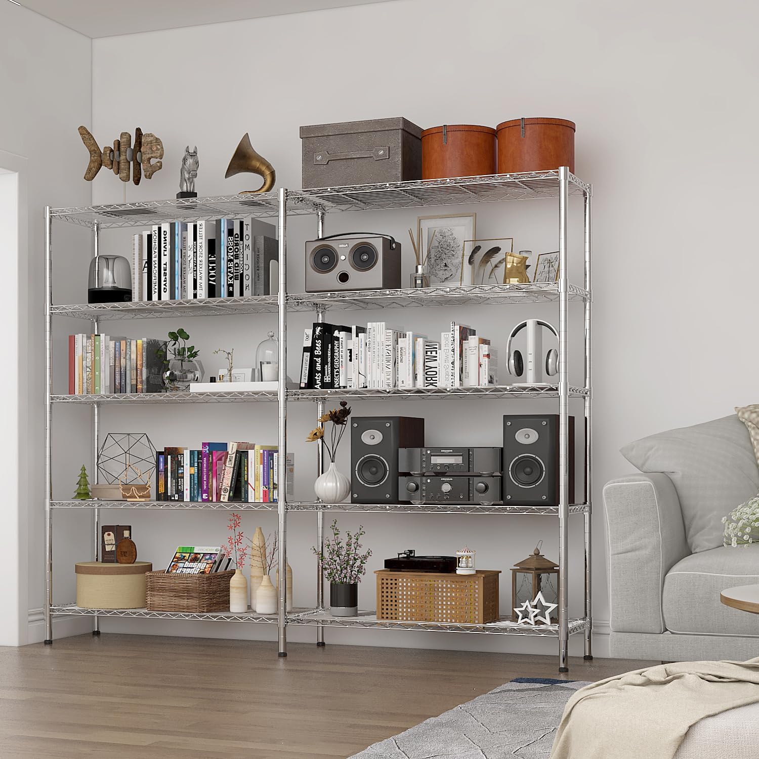 VINGLI 70" W Storage Shelves 1600LBS Heavy Duty Metal Shelving, Upgraded 5 Tier Garage Shelving Unit, Adjustable Wire Shelf for Storage Rack Commercial Pantry Shelf Organizer, 69.8"W × 15.8"D × 71"H