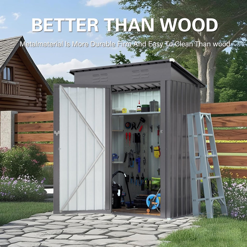 ARMSET 5x3 FT Metal Outdoor Storage Shed for Patio & Balcony - Waterproof Small Shed for Garden Storage, Lockable Vertical Tool Shed Cabinet for Backyard, Bike Parts & Everyday Sundries