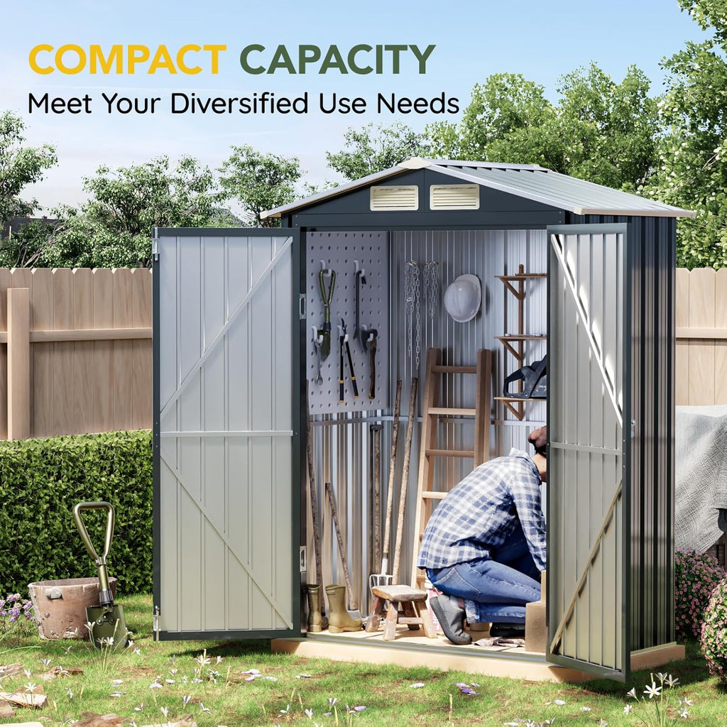 Breezz 5x3FT Vertical Outdoor Steel Storage Shed with Floor Frame, Lockable Doors, Compact Metal Tool Shed for Garden, Backyard, Patio, Utility, and Bike Storage,Nightblue