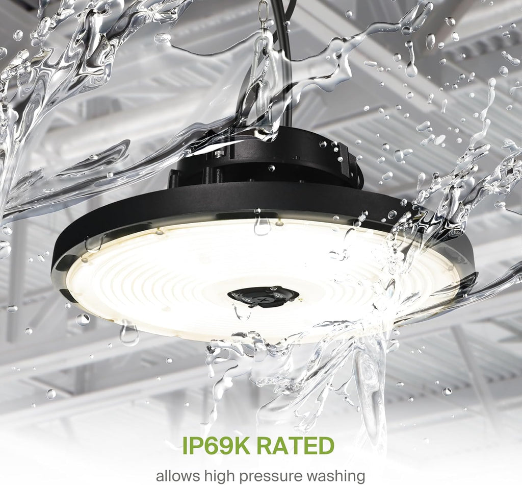 ASD LED High Bay UFO Light Fixture, Commercial Shop Lighting | 3CCT, Dimmable, IP69K Waterproof, DLC Premium, UL Listed | 500W 69700LM 3000-5000K 100-277V | Warehouse, Garage, Workshop Lamp | Black