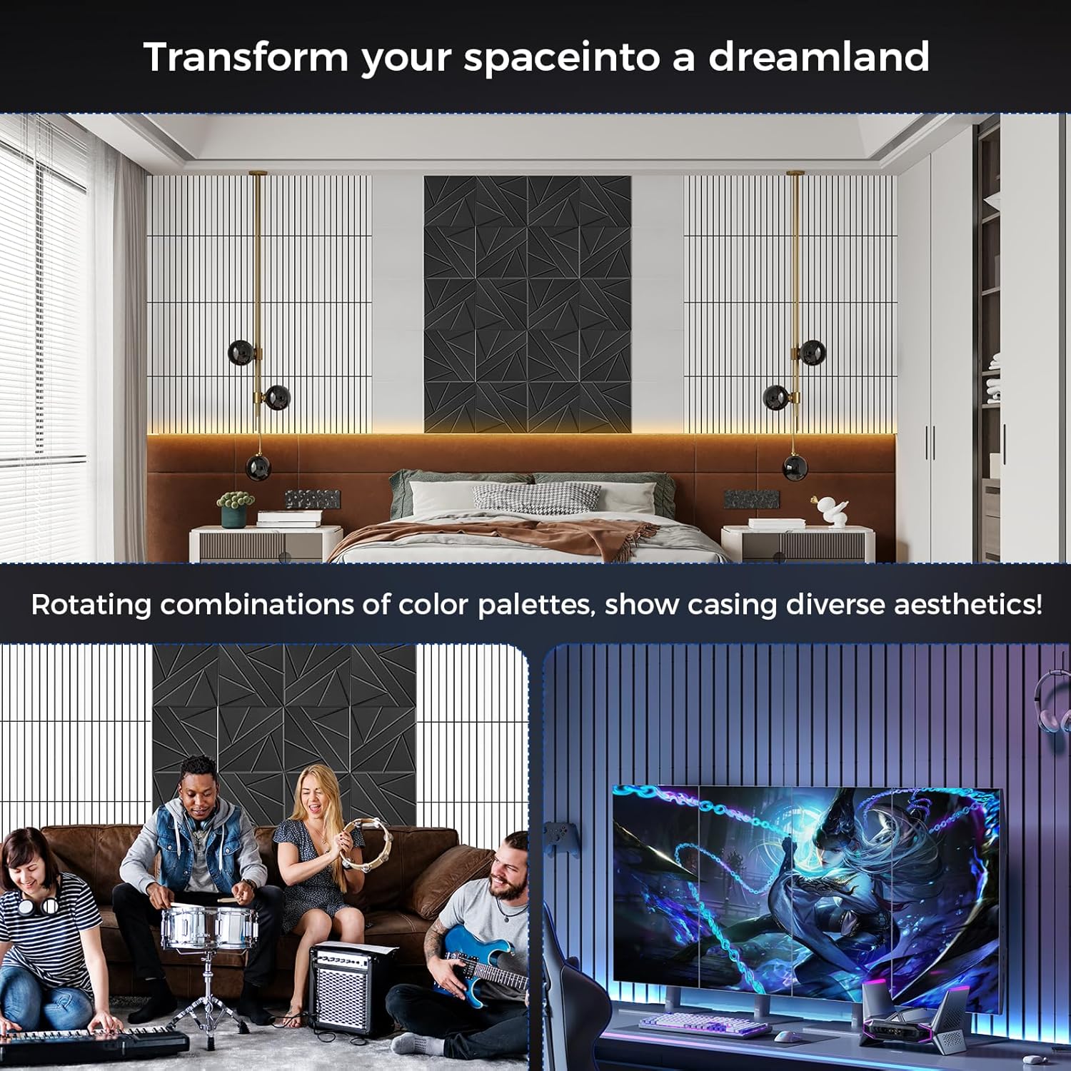 8 Pack 2-Layer Large Soundproof Wall Panels, 15.7 x 15.7 x 0.43 in Sound Proof Foam Panels for Walls, 0.9lb/ft³ High Density, 3D Acoustic Panels,Artistic Noise Dampening Panels White&Black