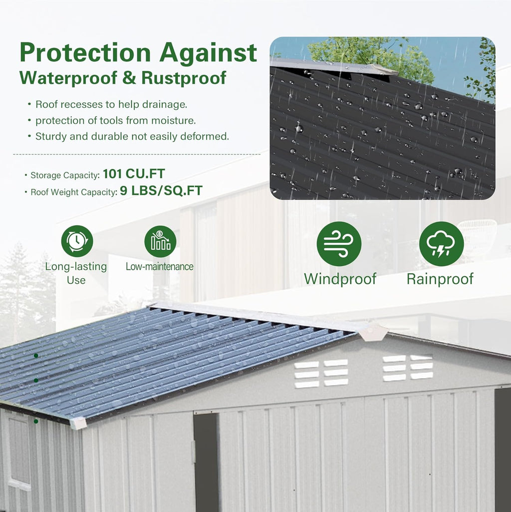 6 x 4 FT Outdoor Storage Metal Shed, Bike Garden Tool Shed with Slooping Roof, Lockable Doors and Aluminum Frames, Shed Easy to Assemble for Garden, Patio, Lawn, White