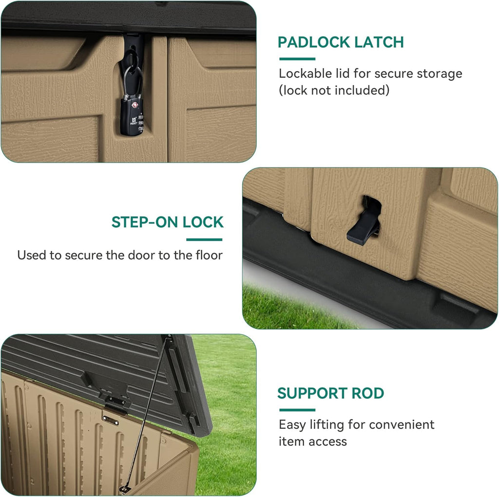 YITAHOME Outdoor Resin Storage Sheds, 39 in Height Lockable Waterproof Horizontal Shed w/o Shelf, Easy to Assemble Shed Storage for Garden Tools, Brown