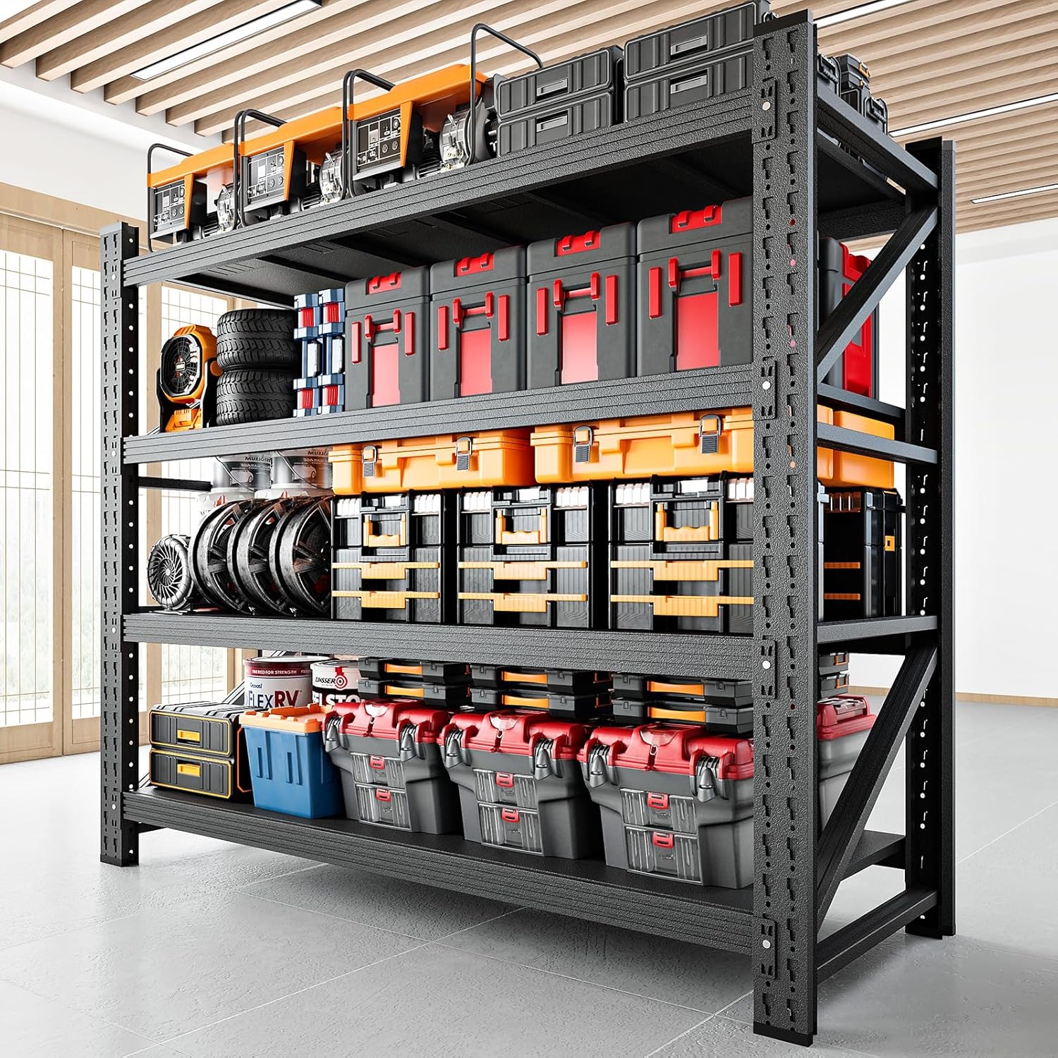 3000LBS Storage Shelves,48" W Garage Shelving Heavy Duty Metal Adjustable Garage Shelves, Shelving Units Industrial Shelving for Warehouse,48" W x 24" D x 69" H,Black