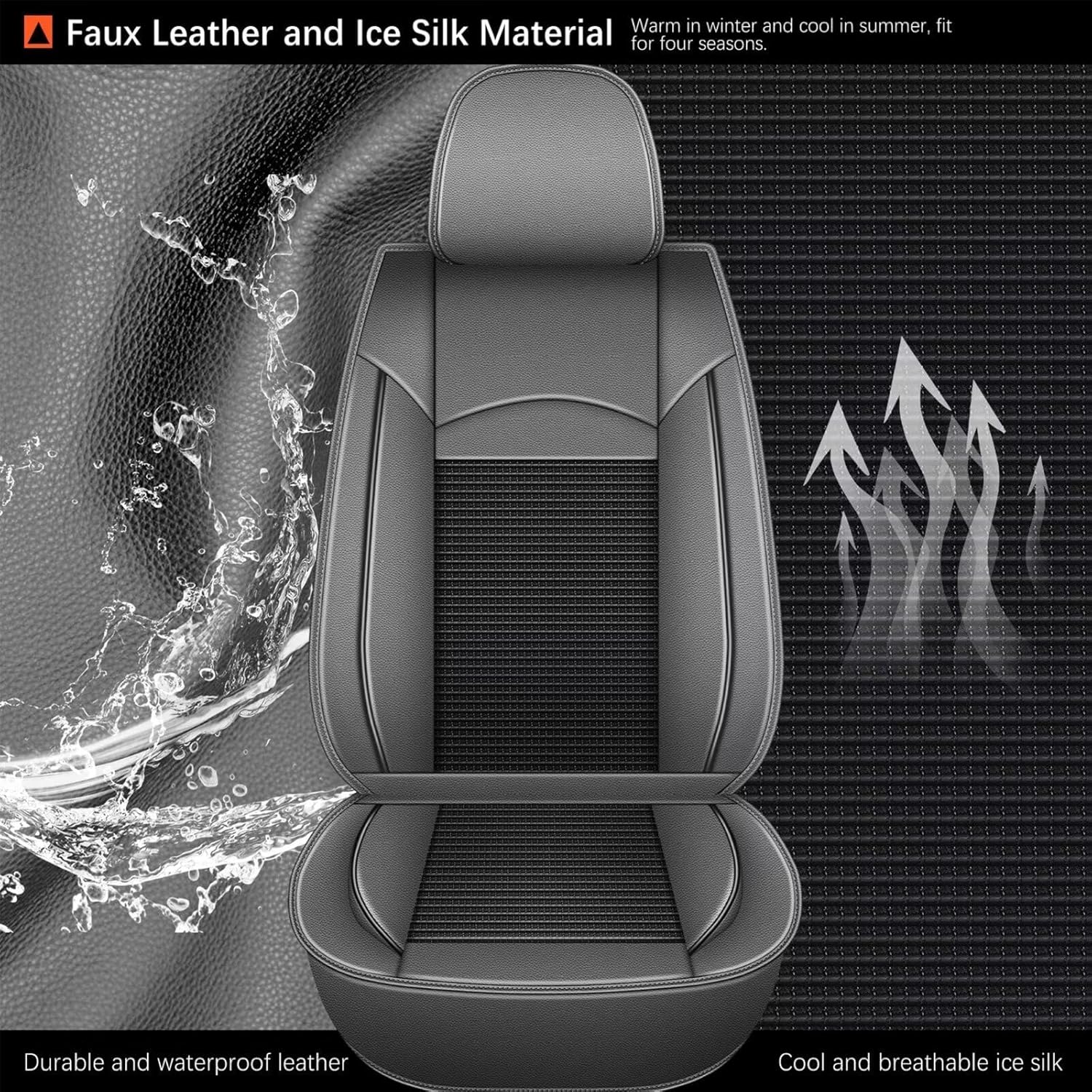 Seat Covers Fit for Toyota Camry: 2012-2025 Car Seat Covers Full Set 5 Seats Leather Ice Silk Breathable Waterproof Automotive Seat Cushion Protector (Black & Gray)