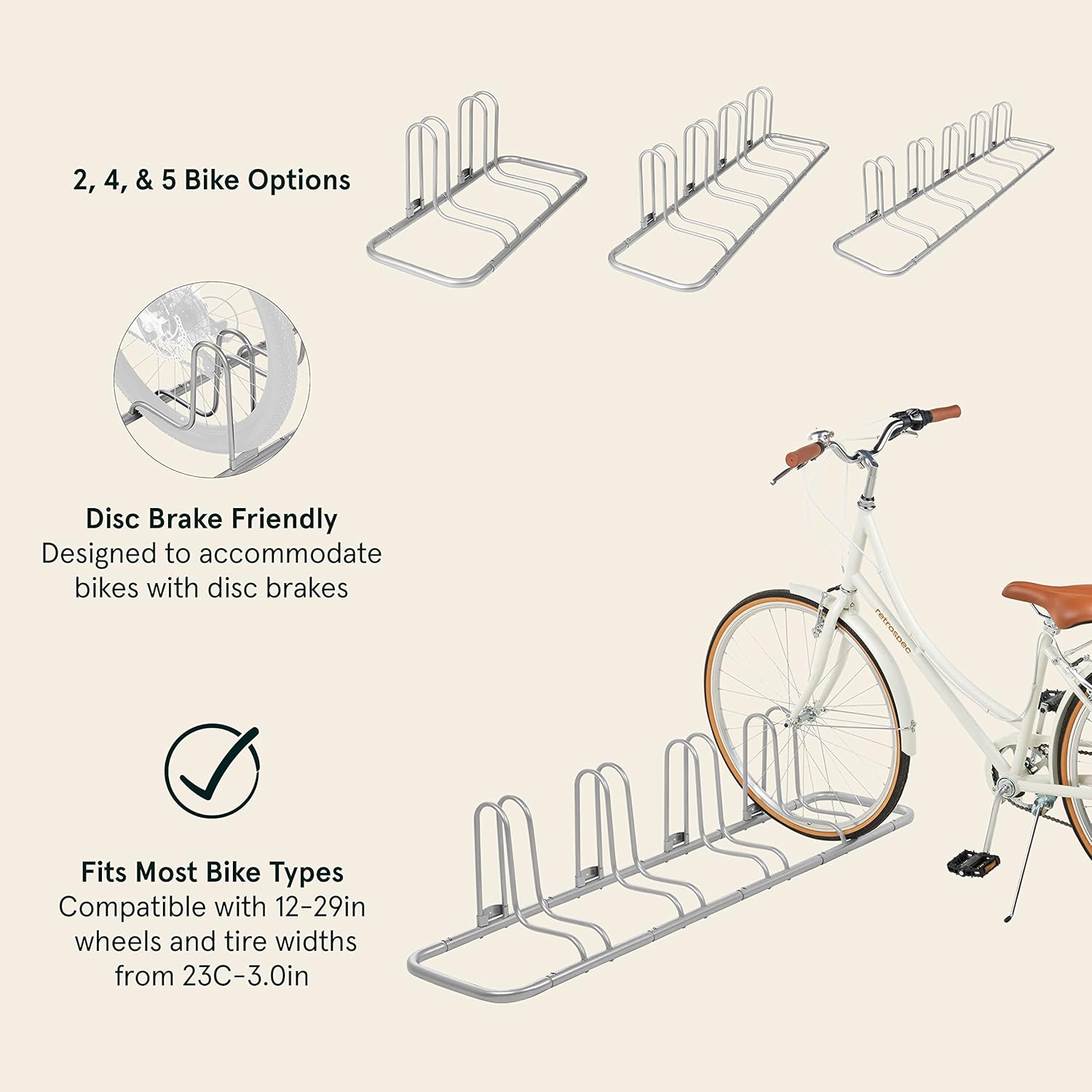 Retrospec Stash Rack 2, 4 & 5 Bike Floor Stand Bicycle Storage Organizer for Mountain Bike, Road Bike, Weather Resistant Fine Powder Steel Coating Fits Wheels up to 3"