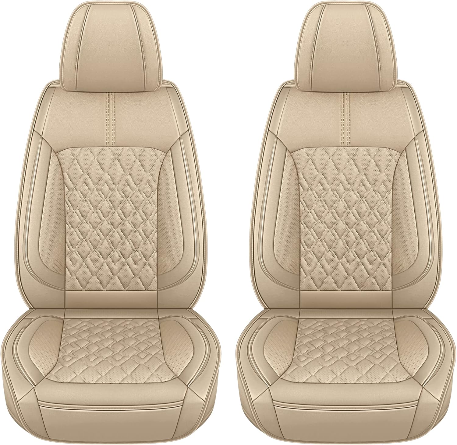 Pariitadin Leather Car Seat Covers Front Pair, Waterproof Breathable Faux Leather Automotive Seat Covers for Cars, Non-Slip Car Interior Covers Universal Fit Most Cars Sedans Trucks SUVs, Beige