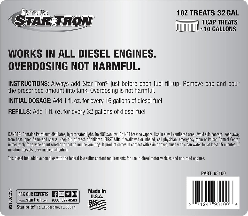 Star Tron Super Concentrated Diesel Formula - Enzyme Fuel Treatment for Enhanced Engine Performance - 1 Oz Treats 32 Gallons - Stabilize & Rejuvenate Diesel, Biodiesel & All Regular Gasoline